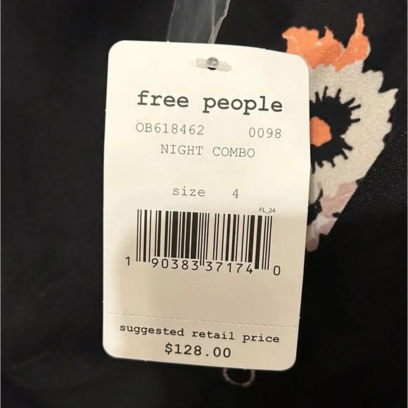 NWT FREE PEOPLE Black Floral Mini “Night Combo” Sunshadow Dress Size 4 - Picture 8 of 14